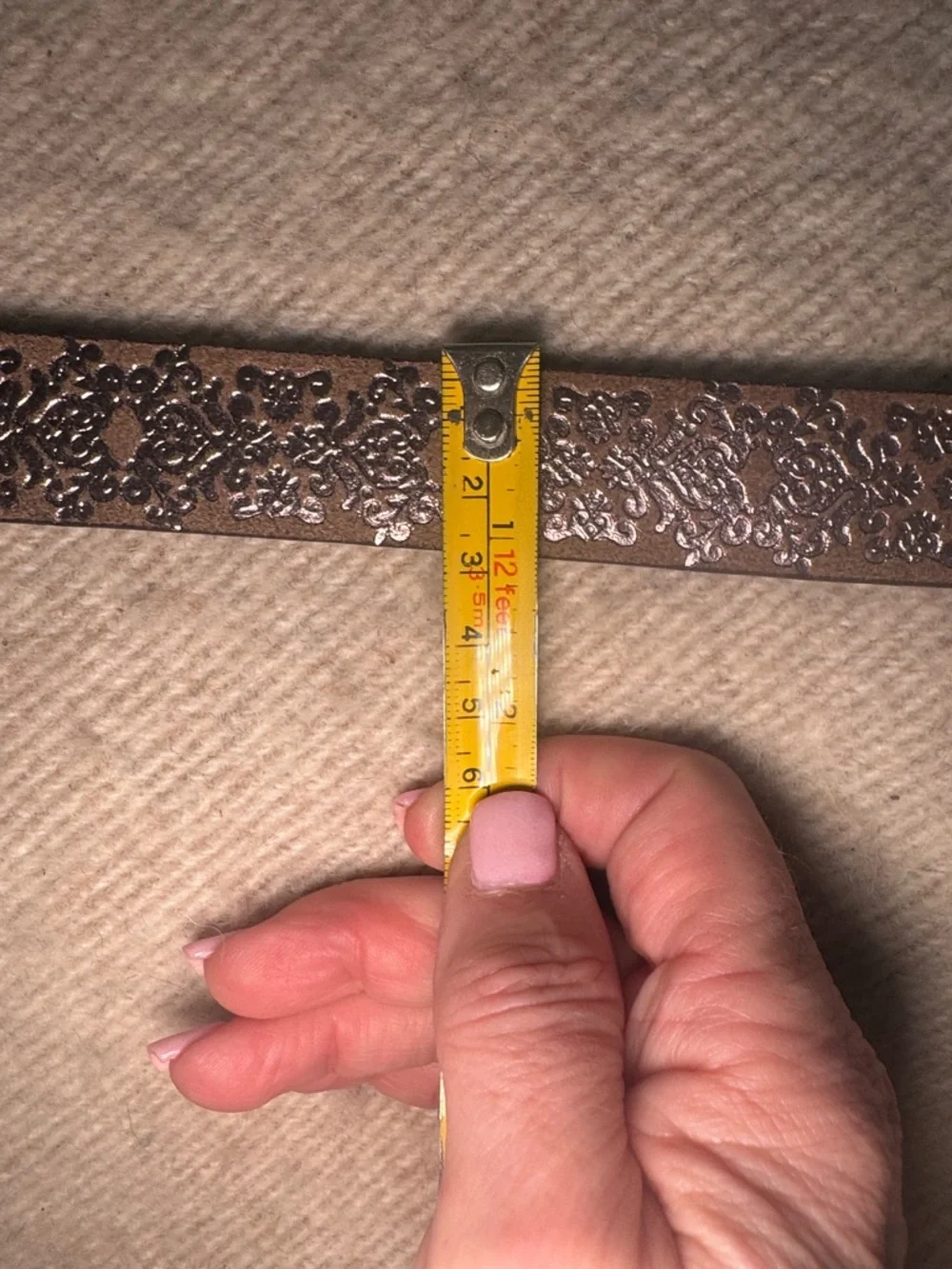 ANN TAYLOR LOFT Taupe Foiled Vegan Faux Suede Belt M Medium $50 EUC KL